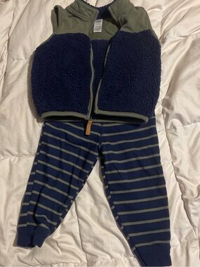 Carter's Navy Sherpa Vest with Olive Trim